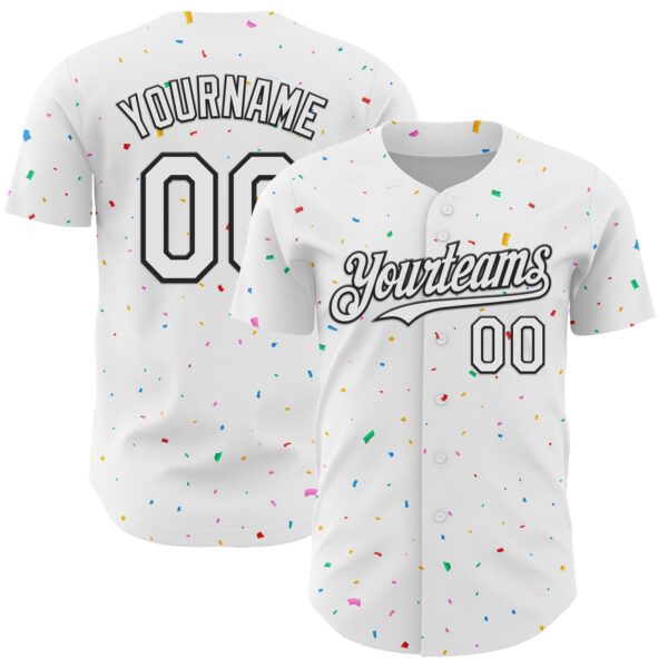 Custom White Black 3D Pattern Design Confetti Colorful Speckle Authentic Baseball Jersey