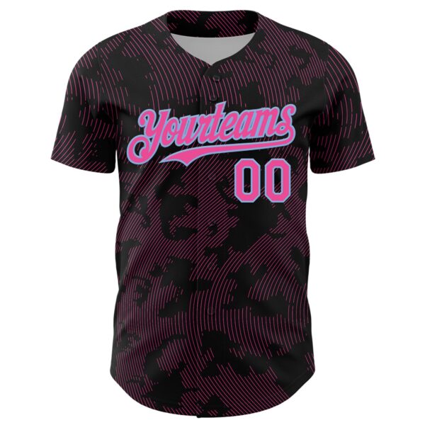 Custom Black Pink-Light Blue Curve Lines Authentic Baseball Jersey