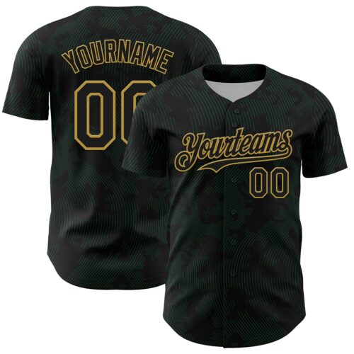 3DPattern13694 Custom Black Kelly Green-Old Gold Curve Lines Authentic Baseball Jersey