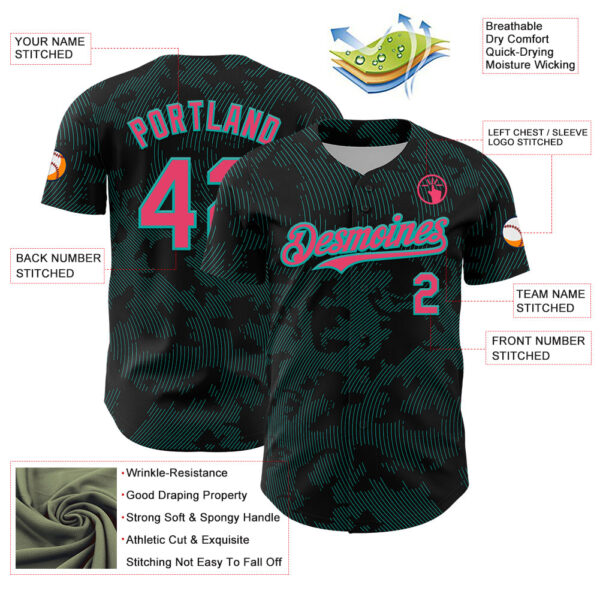 Custom Black Neon Pink-Aqua Curve Lines Authentic Baseball Jersey