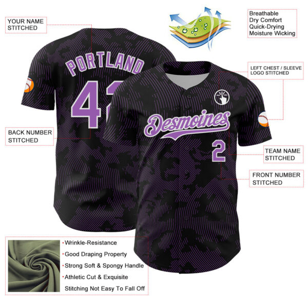 Custom Black Medium Purple-White Curve Lines Authentic Baseball Jersey