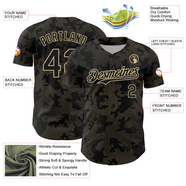 Custom Black Vegas Gold Curve Lines Authentic Baseball Jersey