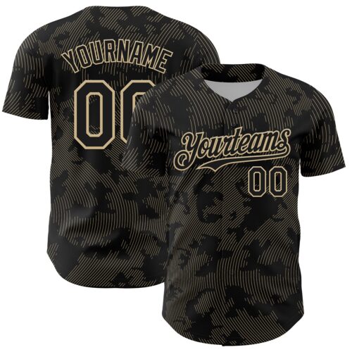 3DPattern13698 Custom Black Vegas Gold Curve Lines Authentic Baseball Jersey