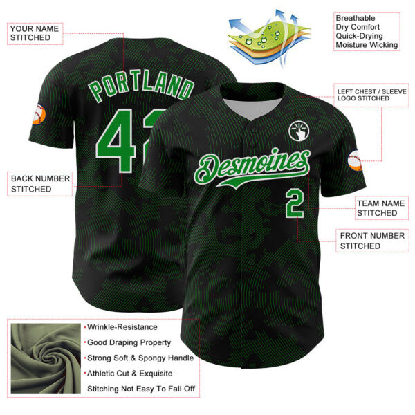 Custom Black Grass Green-White Curve Lines Authentic Baseball Jersey