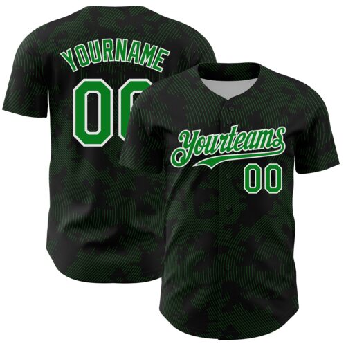 3DPattern13700 Custom Black Grass Green-White Curve Lines Authentic Baseball Jersey