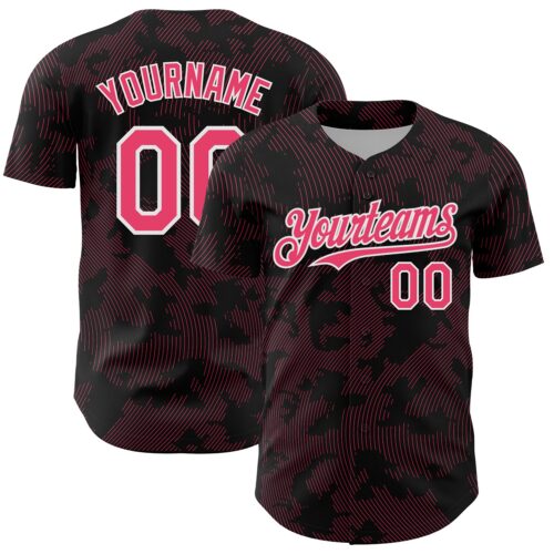 3DPattern13701 Custom Black Neon Pink-White Curve Lines Authentic Baseball Jersey
