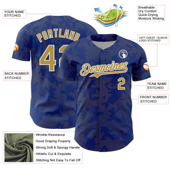Custom Royal Old Gold-White Curve Lines Authentic Baseball Jersey