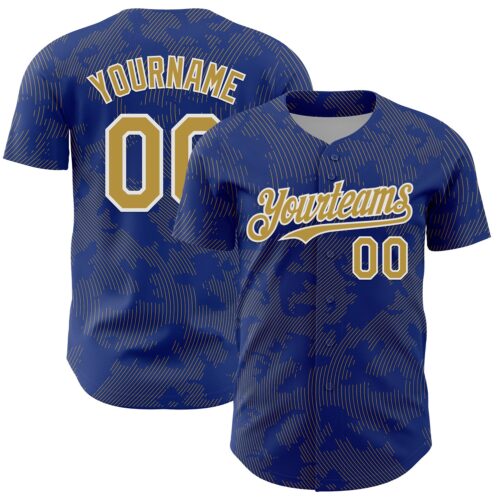 3DPattern13702 Custom Royal Old Gold-White Curve Lines Authentic Baseball Jersey