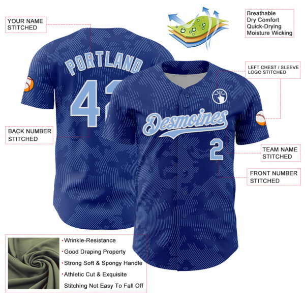 Custom Royal Light Blue-White Curve Lines Authentic Baseball Jersey