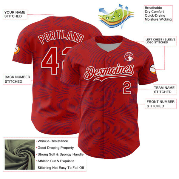 Custom Red Royal-White Curve Lines Authentic Baseball Jersey