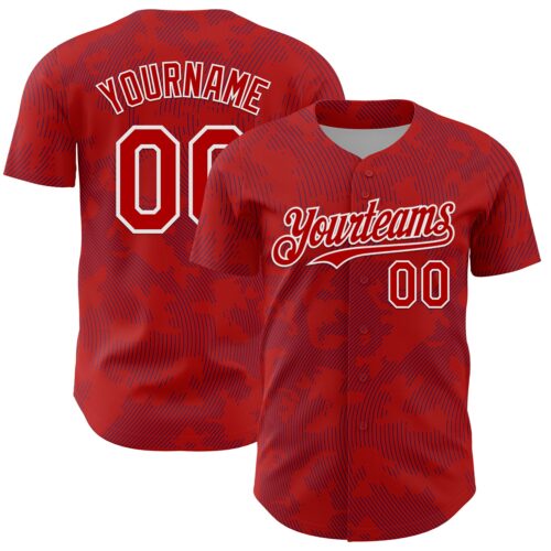 3DPattern13704 Custom Red Royal-White Curve Lines Authentic Baseball Jersey