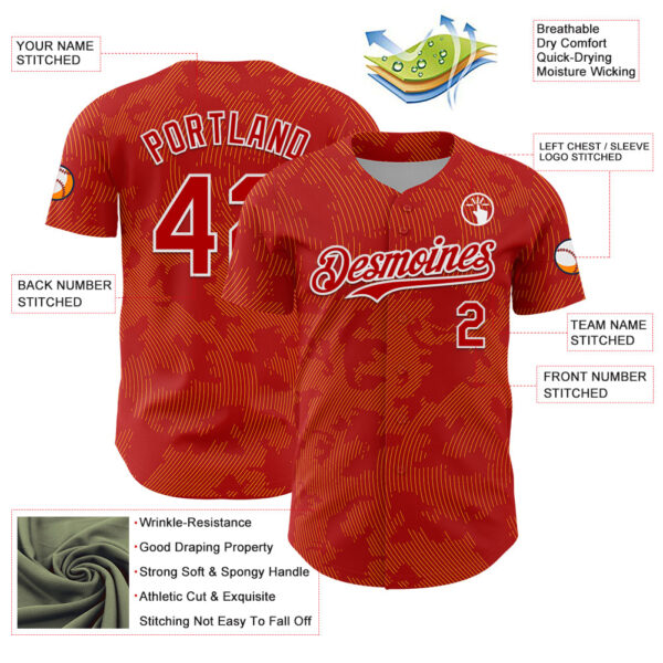 Custom Red Gold-White Curve Lines Authentic Baseball Jersey