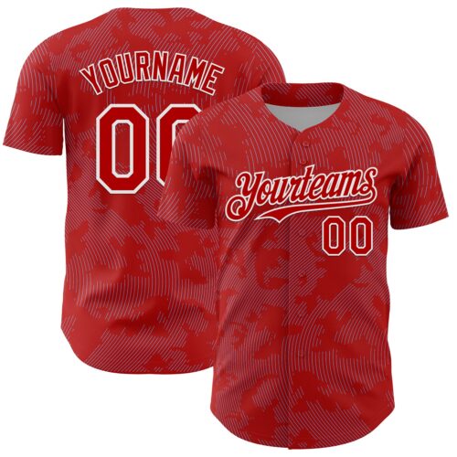 3DPattern13706 Custom Red Light Blue-White Curve Lines Authentic Baseball Jersey