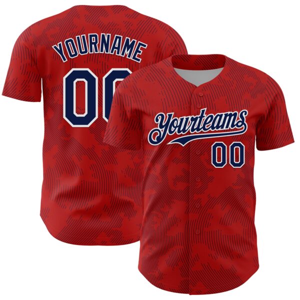 Custom Red Navy-White Curve Lines Authentic Baseball Jersey