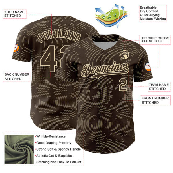 Custom Brown Cream Curve Lines Authentic Baseball Jersey