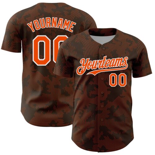 3DPattern13709 Custom Brown Orange-White Curve Lines Authentic Baseball Jersey