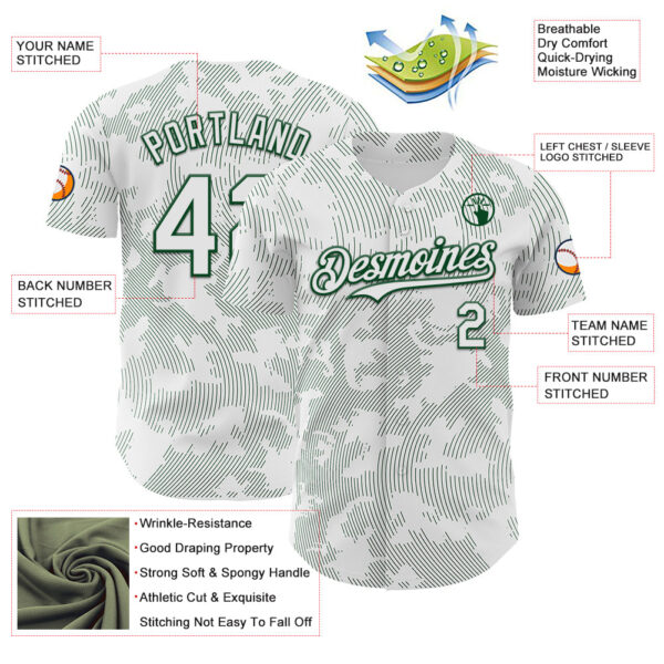 Custom White Green Curve Lines Authentic Baseball Jersey