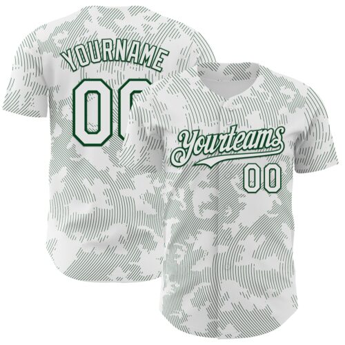3DPattern13710 Custom White Green Curve Lines Authentic Baseball Jersey