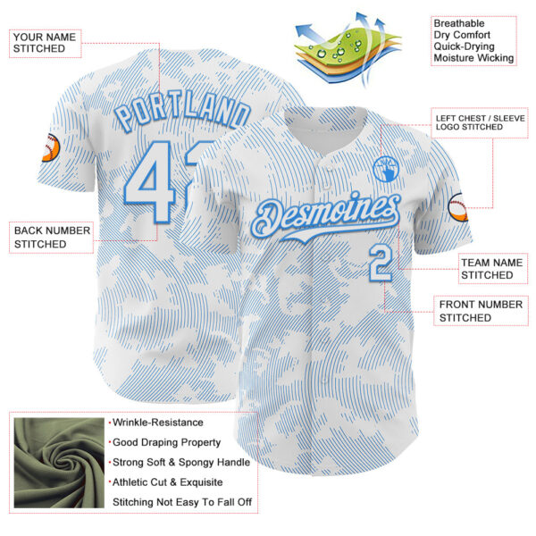 Custom White Electric Blue Curve Lines Authentic Baseball Jersey