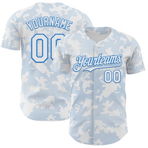 3DPattern13711 Custom White Electric Blue Curve Lines Authentic Baseball Jersey