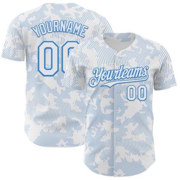 Custom White Electric Blue Curve Lines Authentic Baseball Jersey
