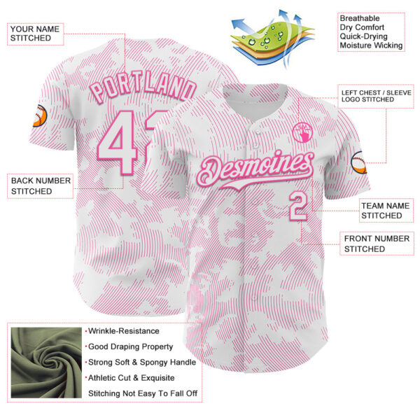 Custom White Pink Curve Lines Authentic Baseball Jersey