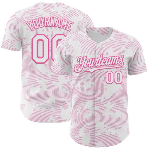 3DPattern13712 Custom White Pink Curve Lines Authentic Baseball Jersey