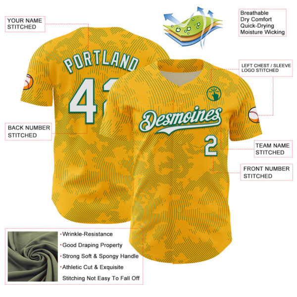 Custom Gold White-Kelly Green Curve Lines Authentic Baseball Jersey