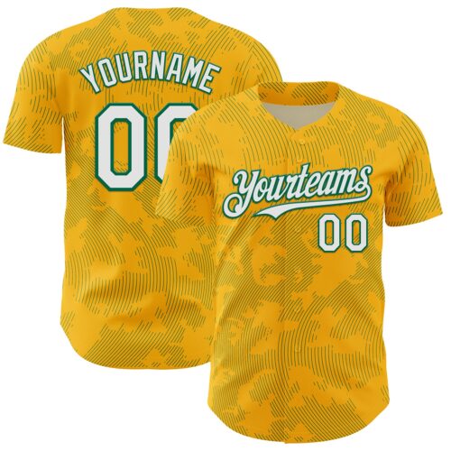 3DPattern13713 Custom Gold White-Kelly Green Curve Lines Authentic Baseball Jersey