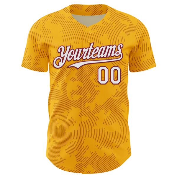 Custom Gold White-Crimson Curve Lines Authentic Baseball Jersey