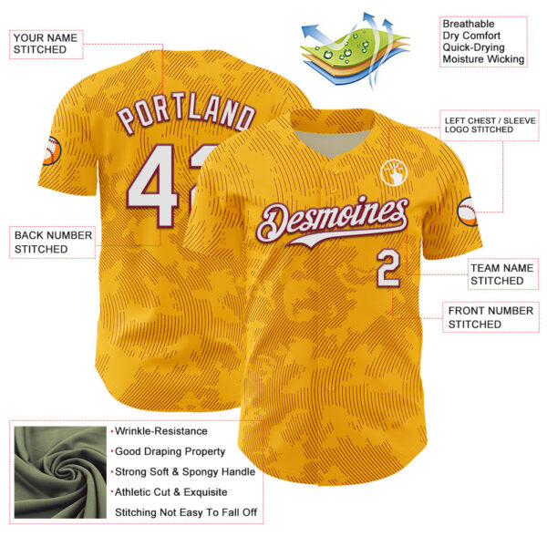 Custom Gold White-Crimson Curve Lines Authentic Baseball Jersey