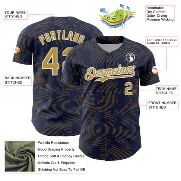 Custom Navy Old Gold-White Curve Lines Authentic Baseball Jersey