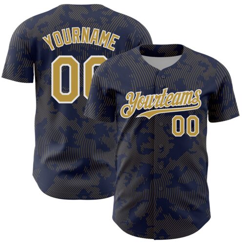 3DPattern13715 Custom Navy Old Gold-White Curve Lines Authentic Baseball Jersey