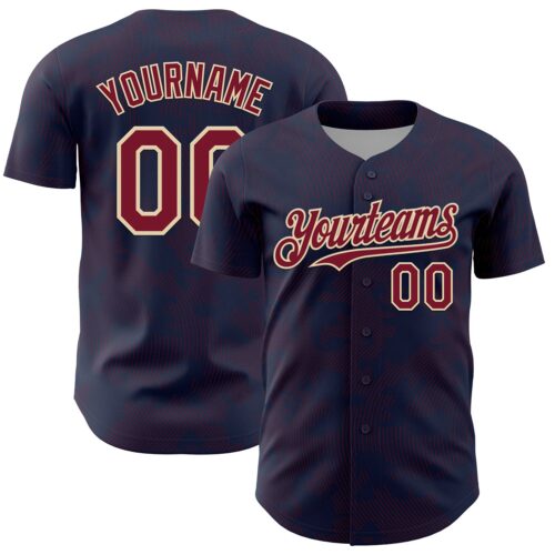 3DPattern13716 Custom Navy Crimson-Cream Curve Lines Authentic Baseball Jersey
