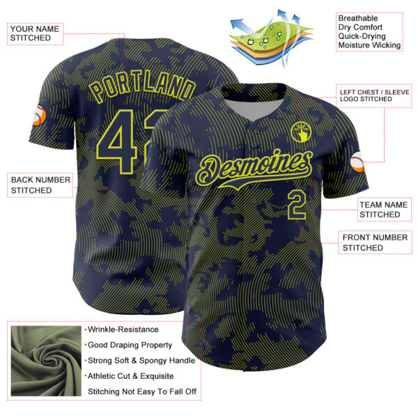 Custom Navy Neon Yellow Curve Lines Authentic Baseball Jersey
