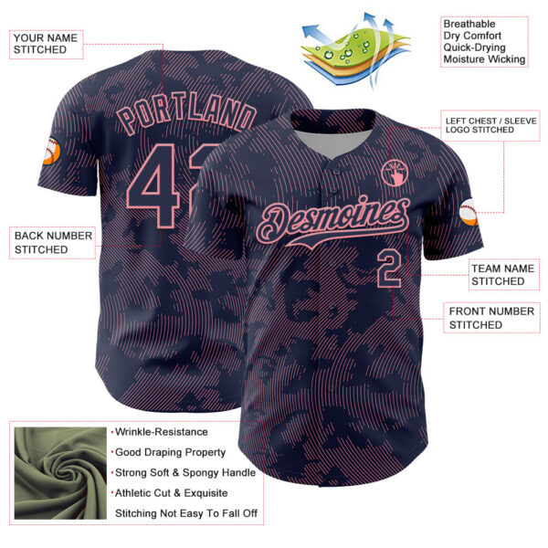 Custom Navy Medium Pink Curve Lines Authentic Baseball Jersey