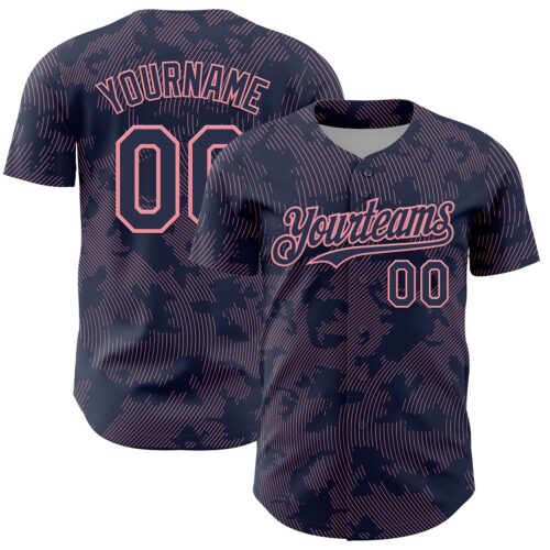 3DPattern13718 Custom Navy Medium Pink Curve Lines Authentic Baseball Jersey