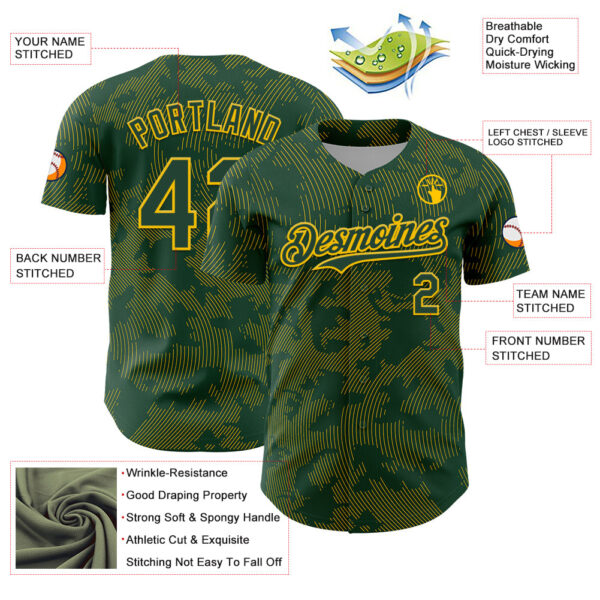 Custom Green Yellow Curve Lines Authentic Baseball Jersey