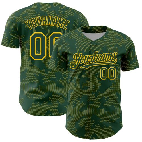3DPattern13719 Custom Green Yellow Curve Lines Authentic Baseball Jersey