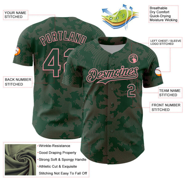 Custom Green Medium Pink Curve Lines Authentic Baseball Jersey