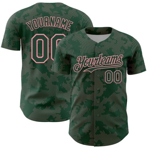 3DPattern13720 Custom Green Medium Pink Curve Lines Authentic Baseball Jersey