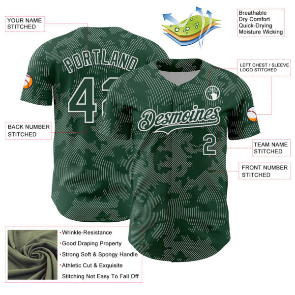 Custom Green White Curve Lines Authentic Baseball Jersey