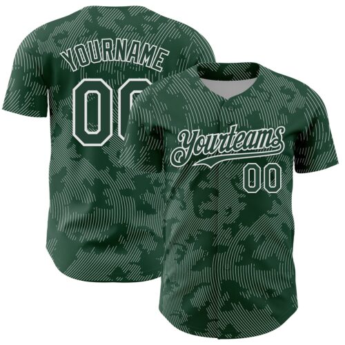 3DPattern13721 Custom Green White Curve Lines Authentic Baseball Jersey