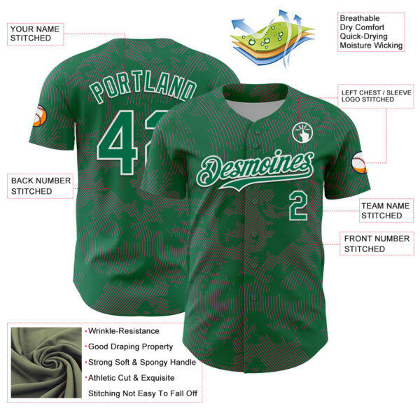 Custom Kelly Green Pink-White Curve Lines Authentic Baseball Jersey