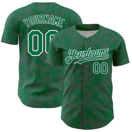 3DPattern13723 Custom Kelly Green Pink-White Curve Lines Authentic Baseball Jersey