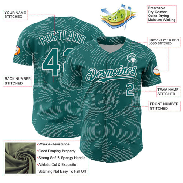 Custom Teal White Curve Lines Authentic Baseball Jersey