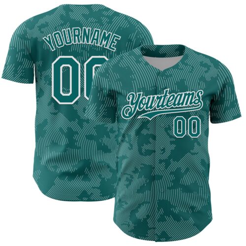 3DPattern13724 Custom Teal White Curve Lines Authentic Baseball Jersey