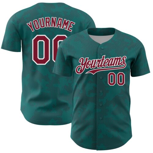 3DPattern13725 Custom Teal Crimson-White Curve Lines Authentic Baseball Jersey