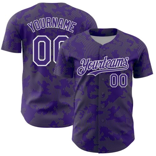 3DPattern13726 Custom Purple Neon Green-White Curve Lines Authentic Baseball Jersey