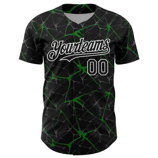 Custom Black Grass Green-White 3D Pattern Design Abstract Network Authentic Baseball Jersey
